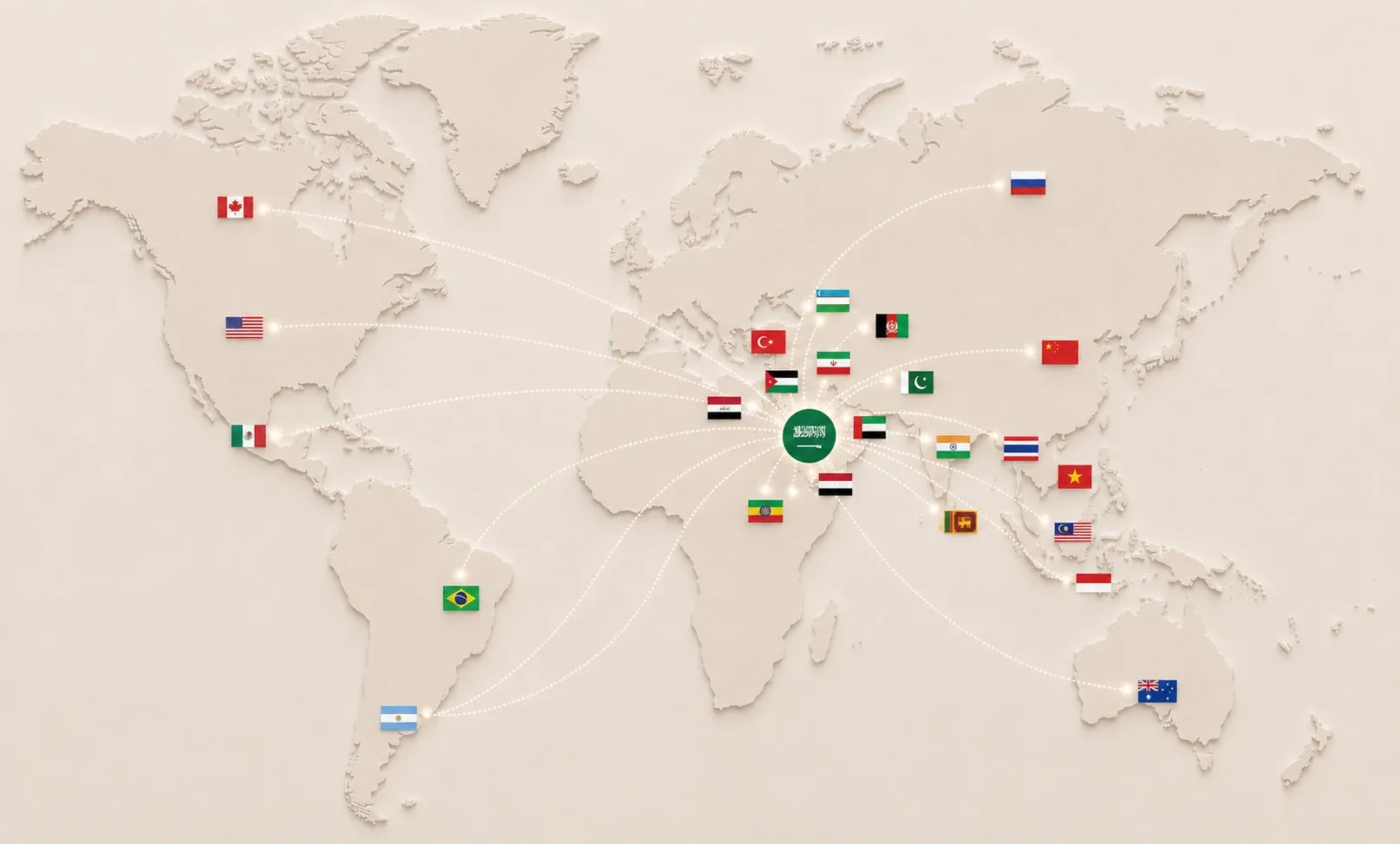 World map illustrating Green Tower Trading's international supplier network